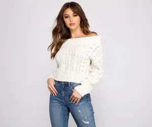 Cozy Off The Shoulder Cable Knit Sweater