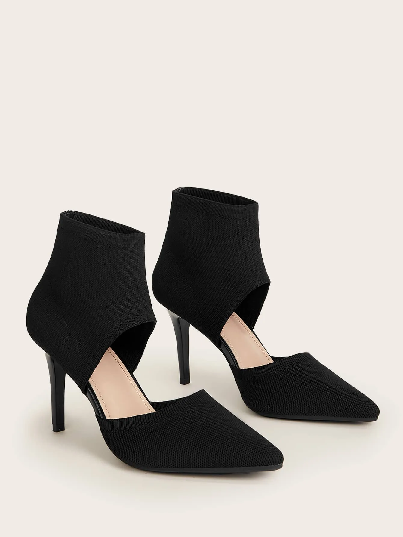 Cuccoo Minimalist Stiletto Heeled Cut-out Knit Boots