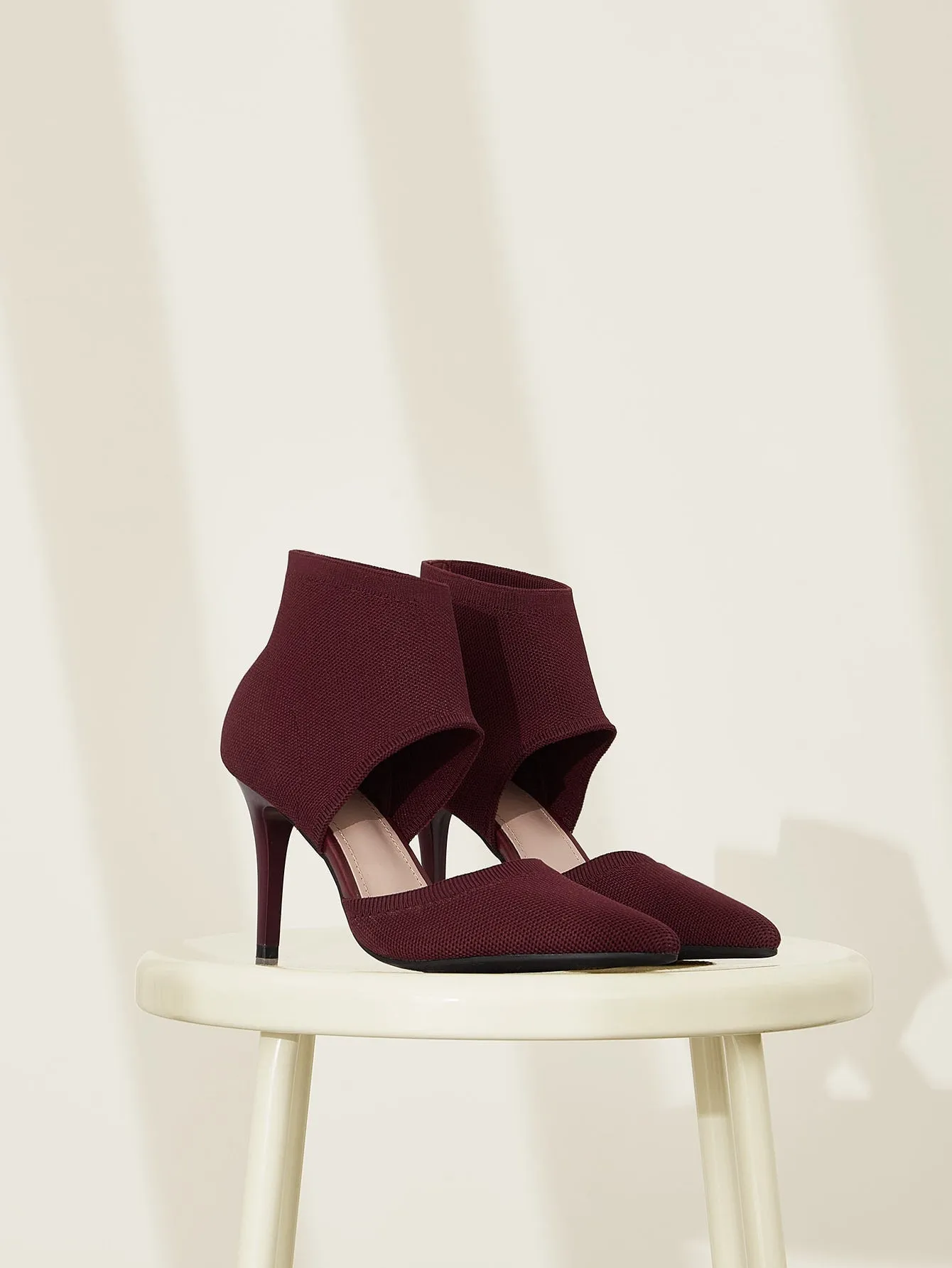 Cuccoo Minimalist Stiletto Heeled Cut-out Knit Boots