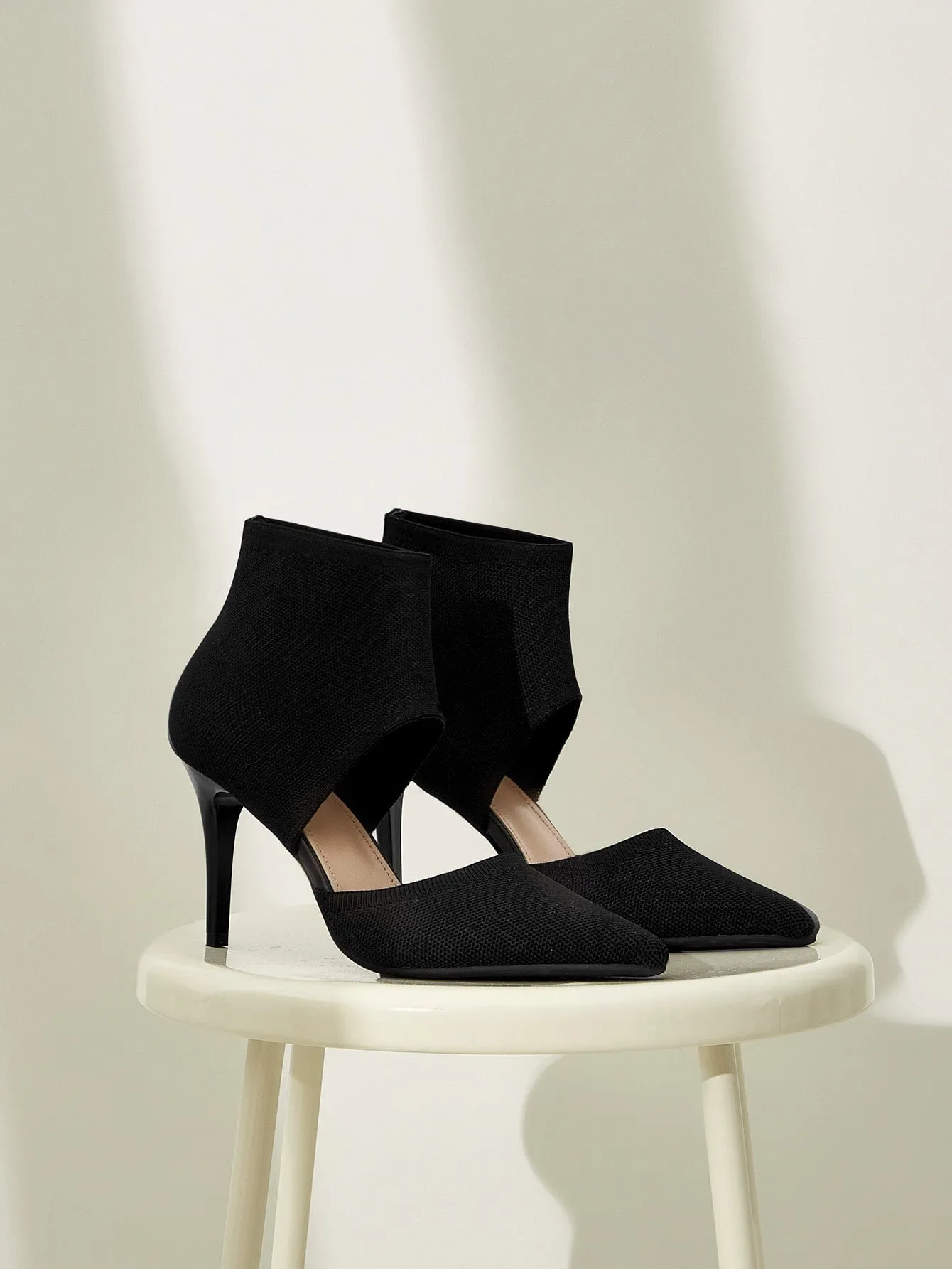 Cuccoo Minimalist Stiletto Heeled Cut-out Knit Boots
