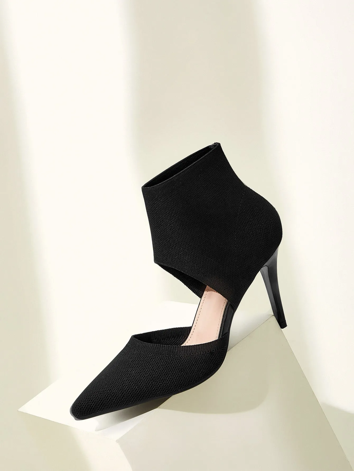 Cuccoo Minimalist Stiletto Heeled Cut-out Knit Boots
