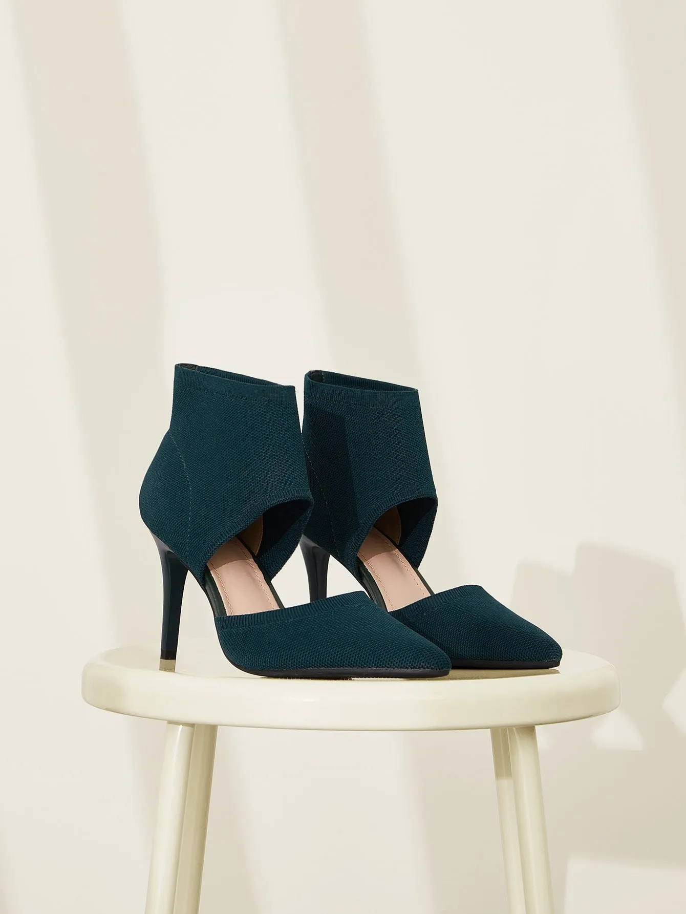 Cuccoo Minimalist Stiletto Heeled Cut-out Knit Boots