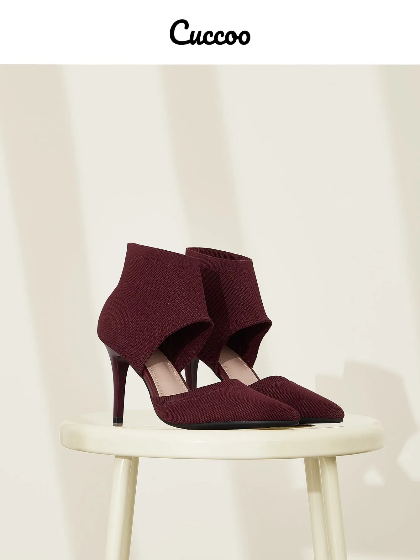 Cuccoo Minimalist Stiletto Heeled Cut-out Knit Boots
