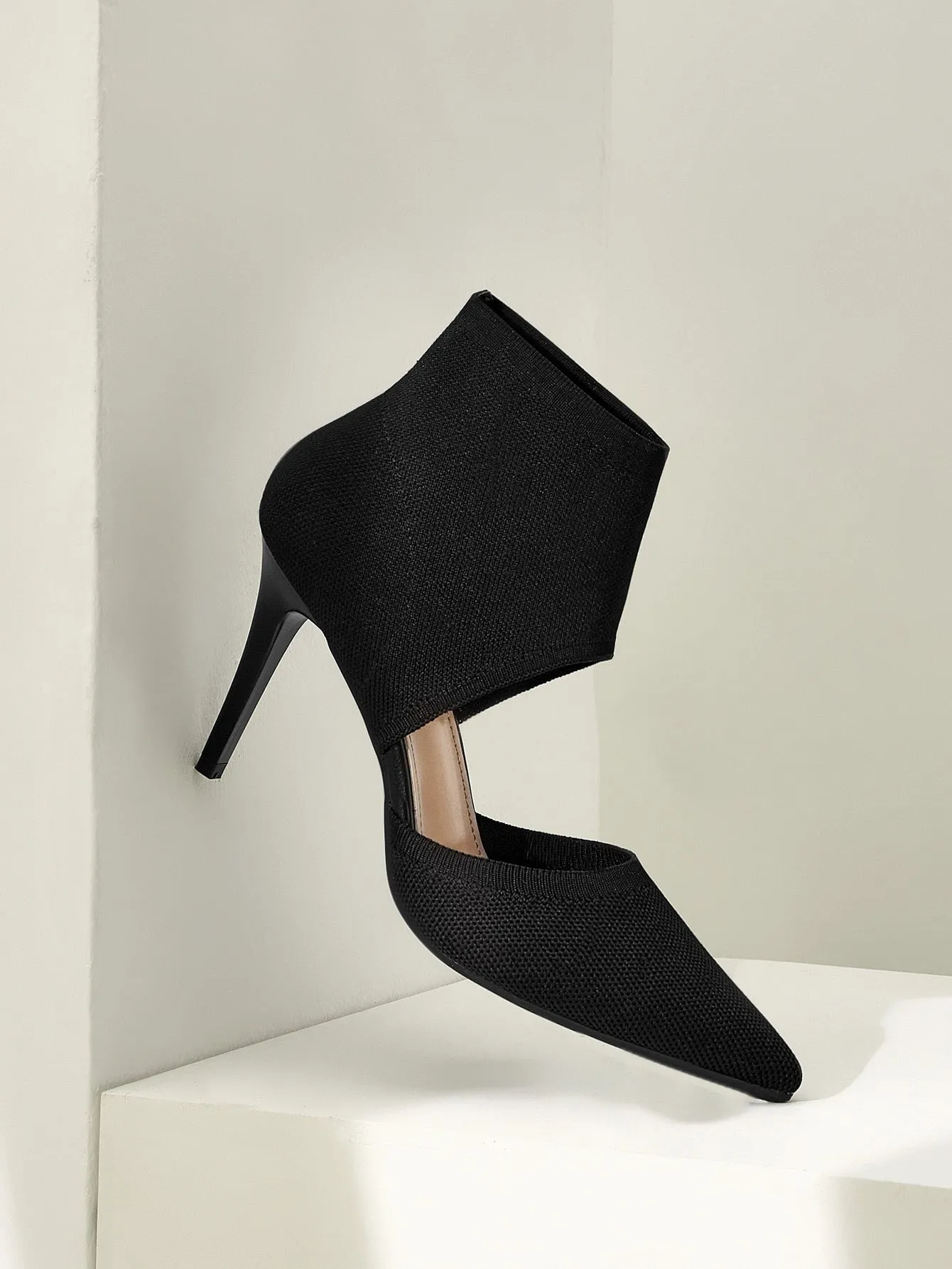 Cuccoo Minimalist Stiletto Heeled Cut-out Knit Boots