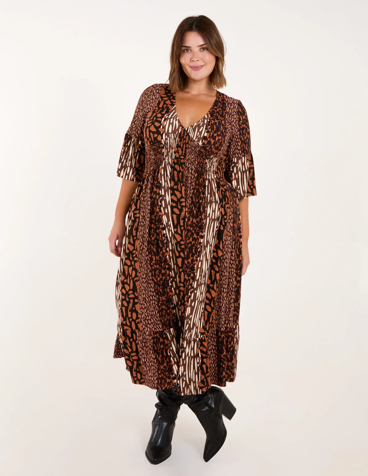 Curve Patchwork Animal Midi Dress