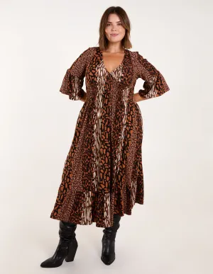Curve Patchwork Animal Midi Dress