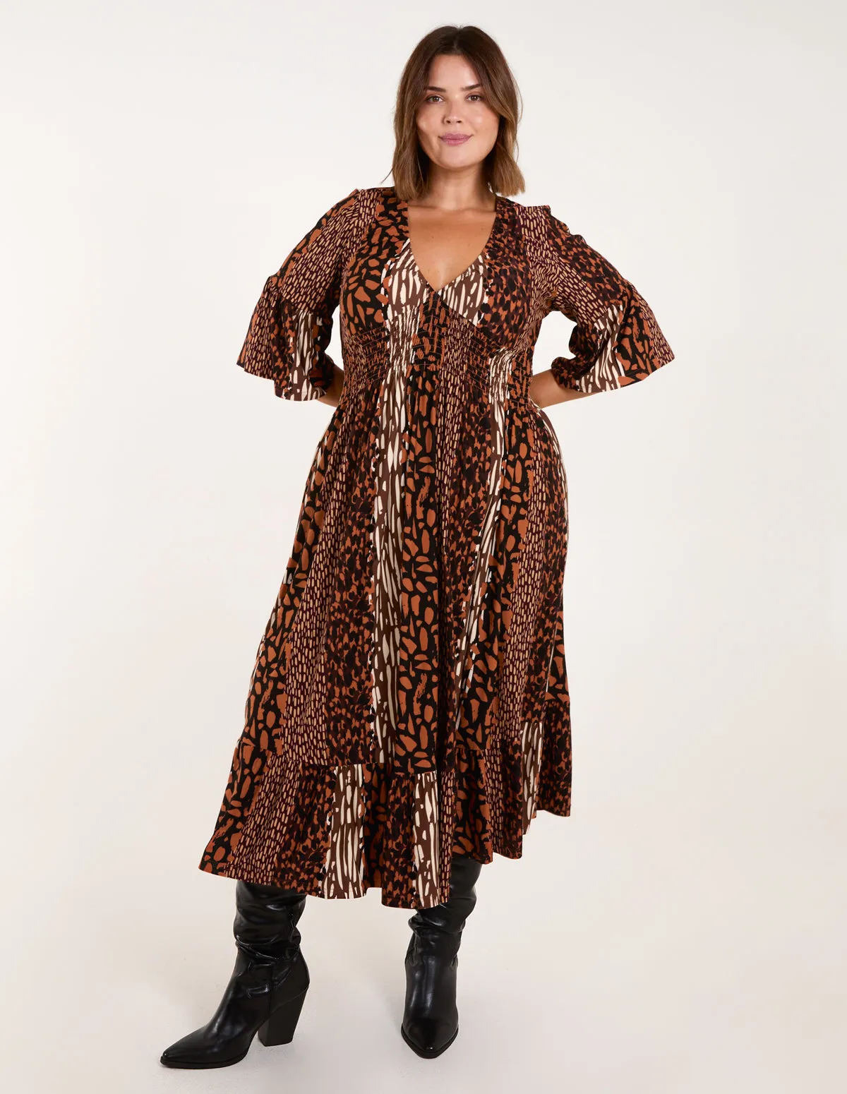 Curve Patchwork Animal Midi Dress