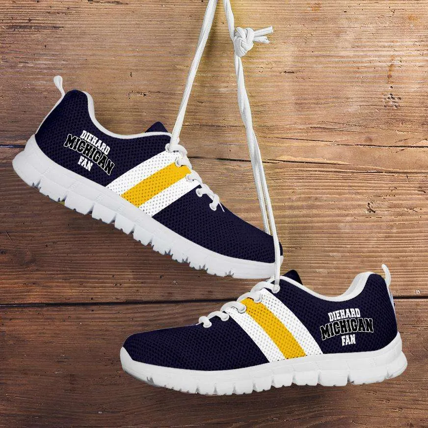Diehard Michigan Fan Running Shoes Blue and Gold