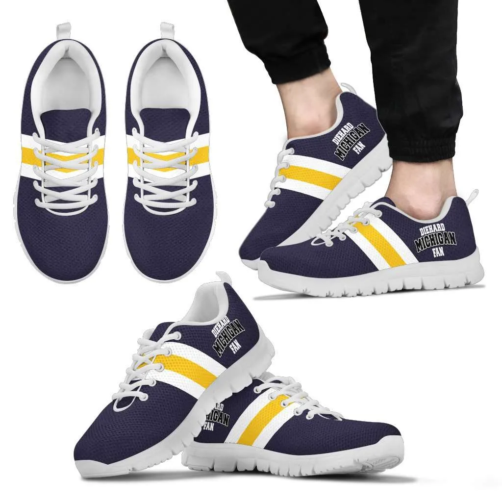 Diehard Michigan Fan Running Shoes Blue and Gold