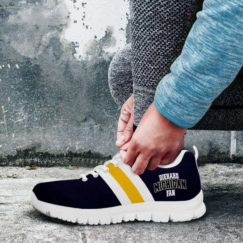 Diehard Michigan Fan Running Shoes Blue and Gold