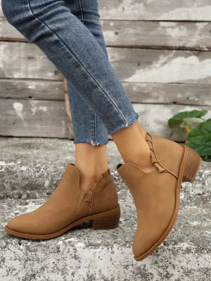 elveswallet Ruffled Detail V-cut Chunky Low Heeled Slip On Ankle Botties