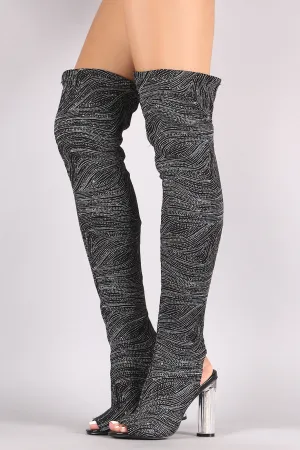 Glitter Patterned Clear Heeled Over-The-Knee Boots
