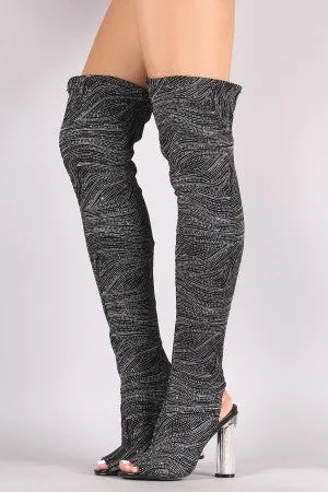 Glitter Patterned Clear Heeled Over-The-Knee Boots