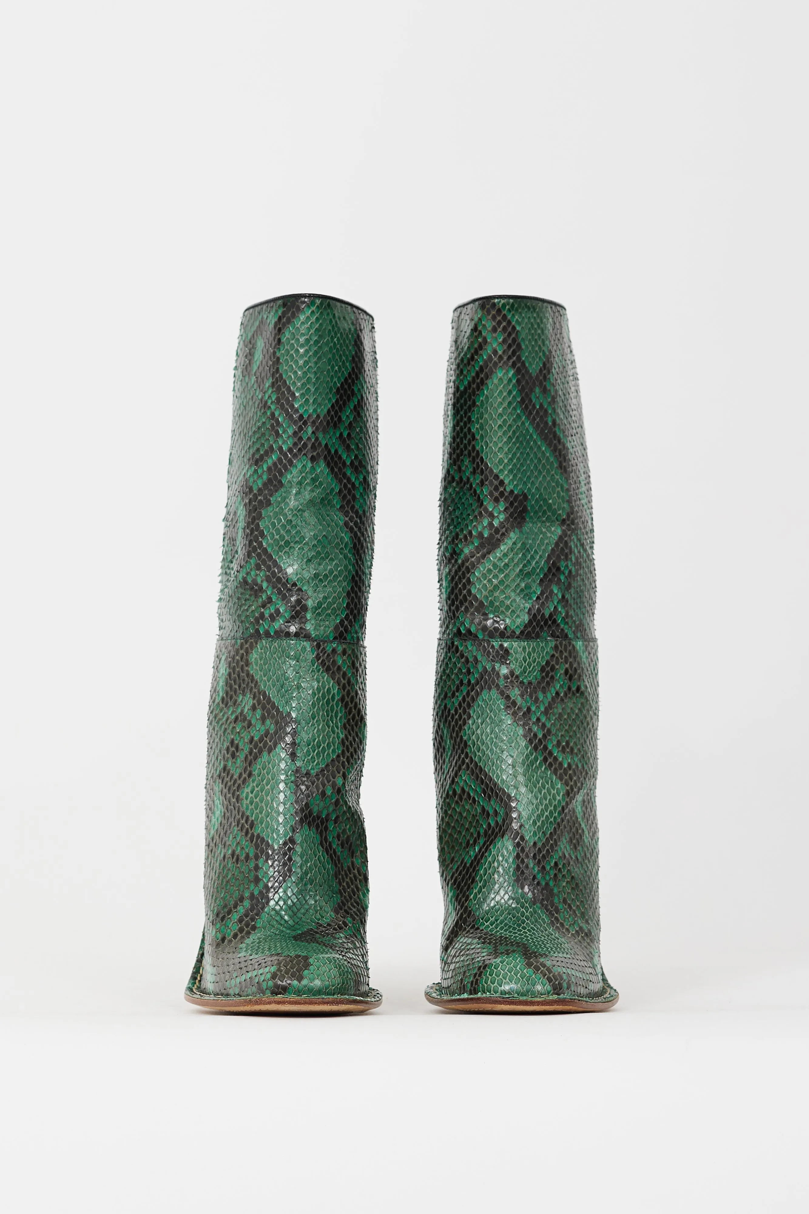 Green & Black Embossed Leather Heeled Boot