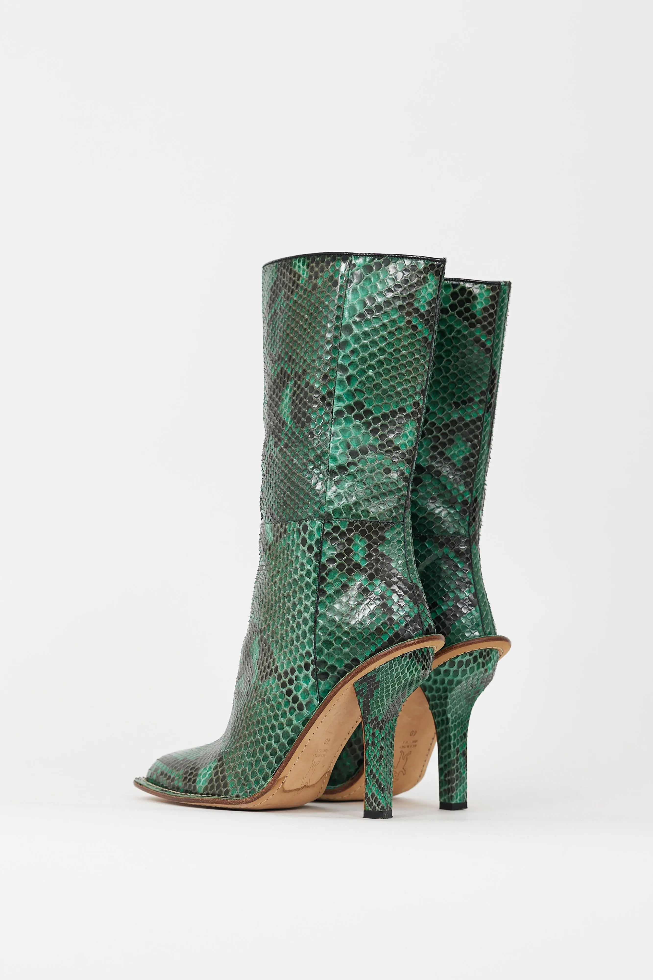 Green & Black Embossed Leather Heeled Boot