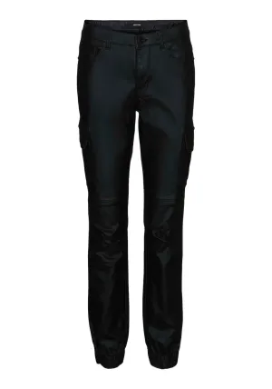 ivy Mid rise Angle Cargo Pants - Black Coated