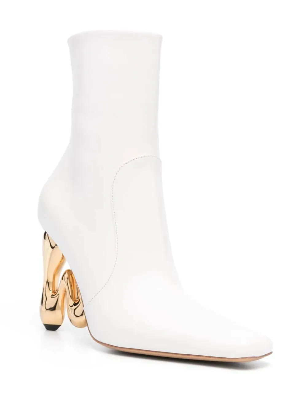 Jw Anderson Women Leather Heeled Ankle Boots Off White Heel Gold