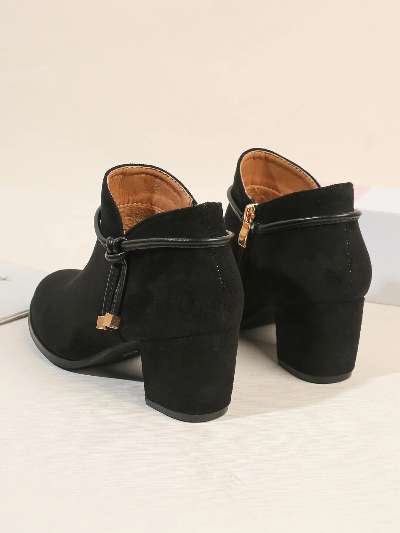 Knot Detail Side Zip Chunky Heeled Booties