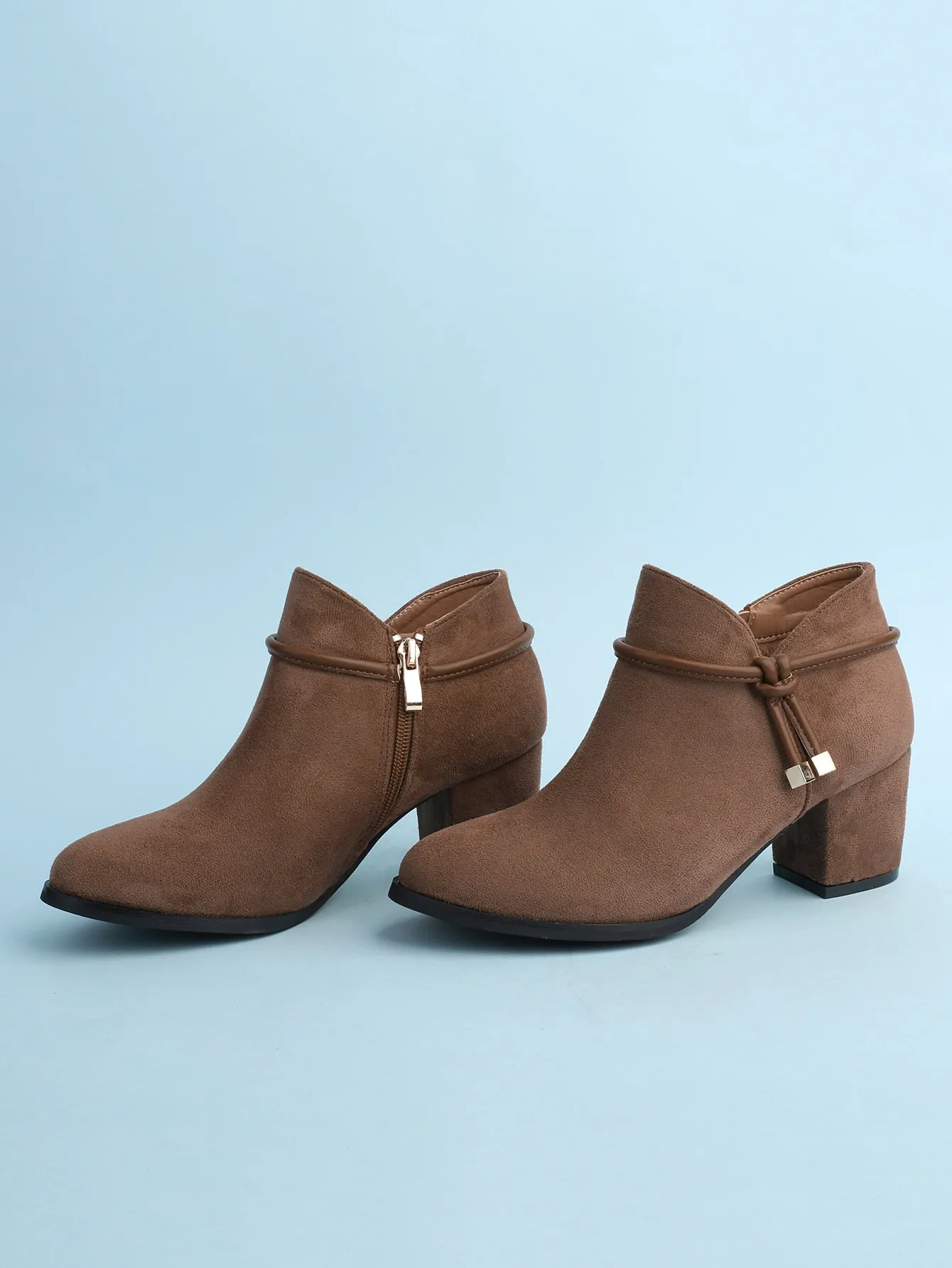 Knot Detail Side Zip Chunky Heeled Booties