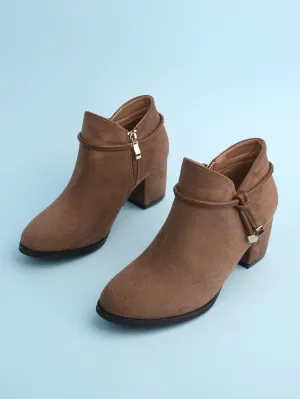 Knot Detail Side Zip Chunky Heeled Booties