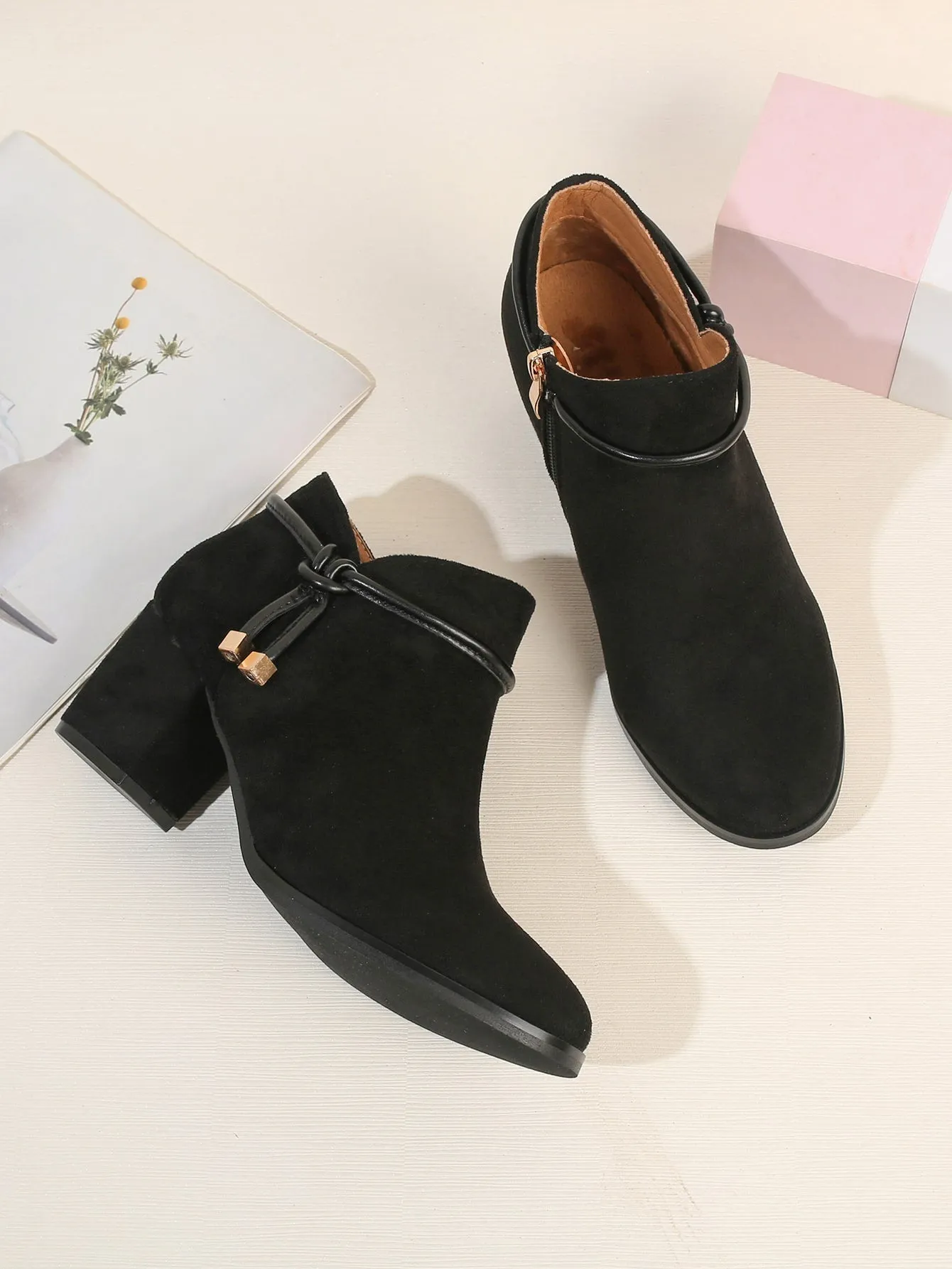 Knot Detail Side Zip Chunky Heeled Booties