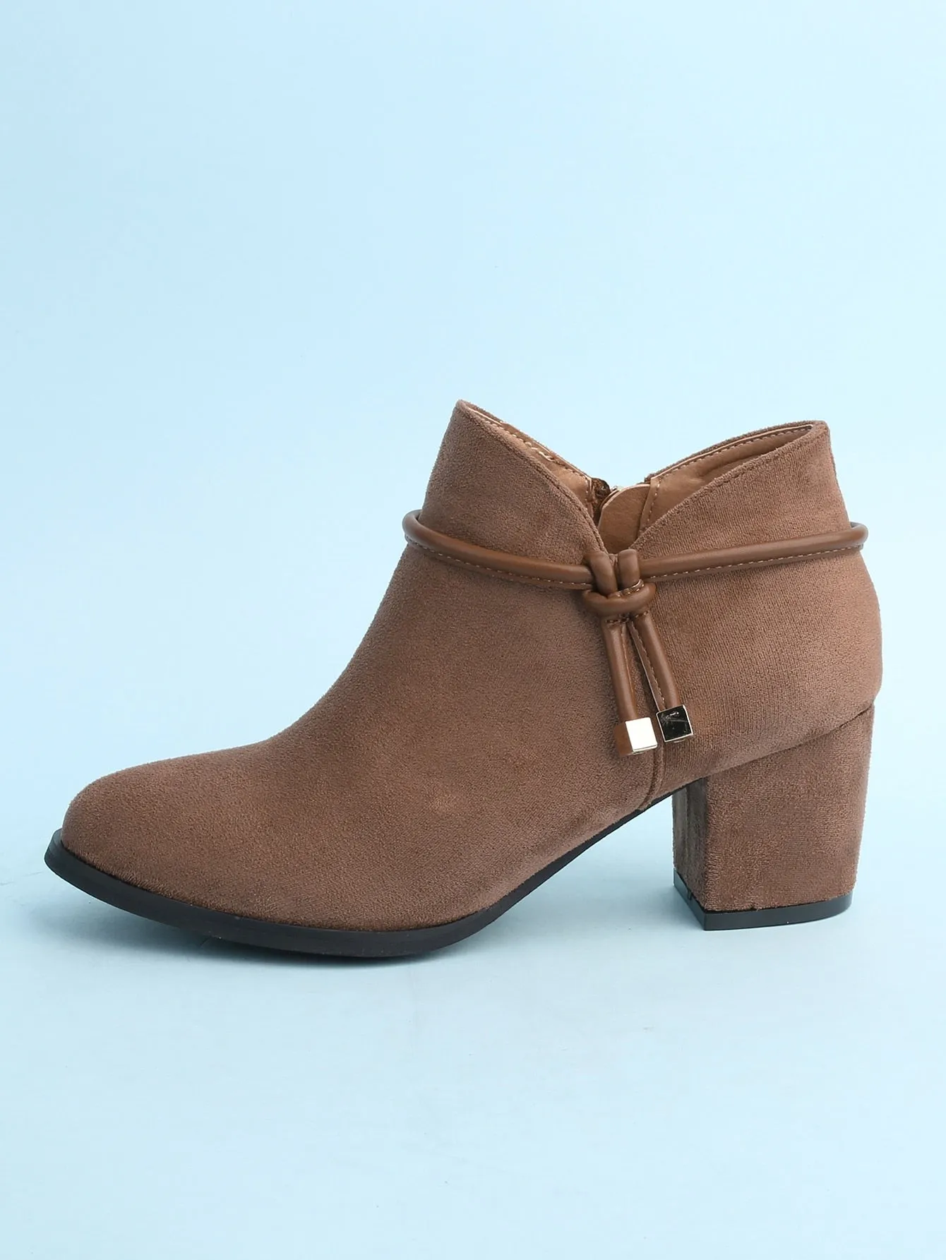 Knot Detail Side Zip Chunky Heeled Booties