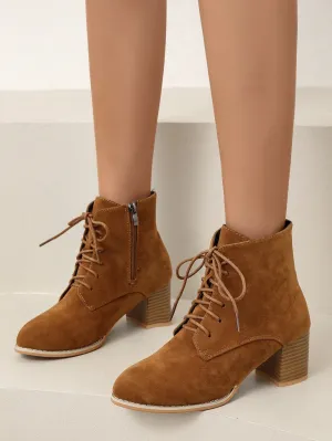 Lace-up Front Side Zipper Chunky Heeled Boots
