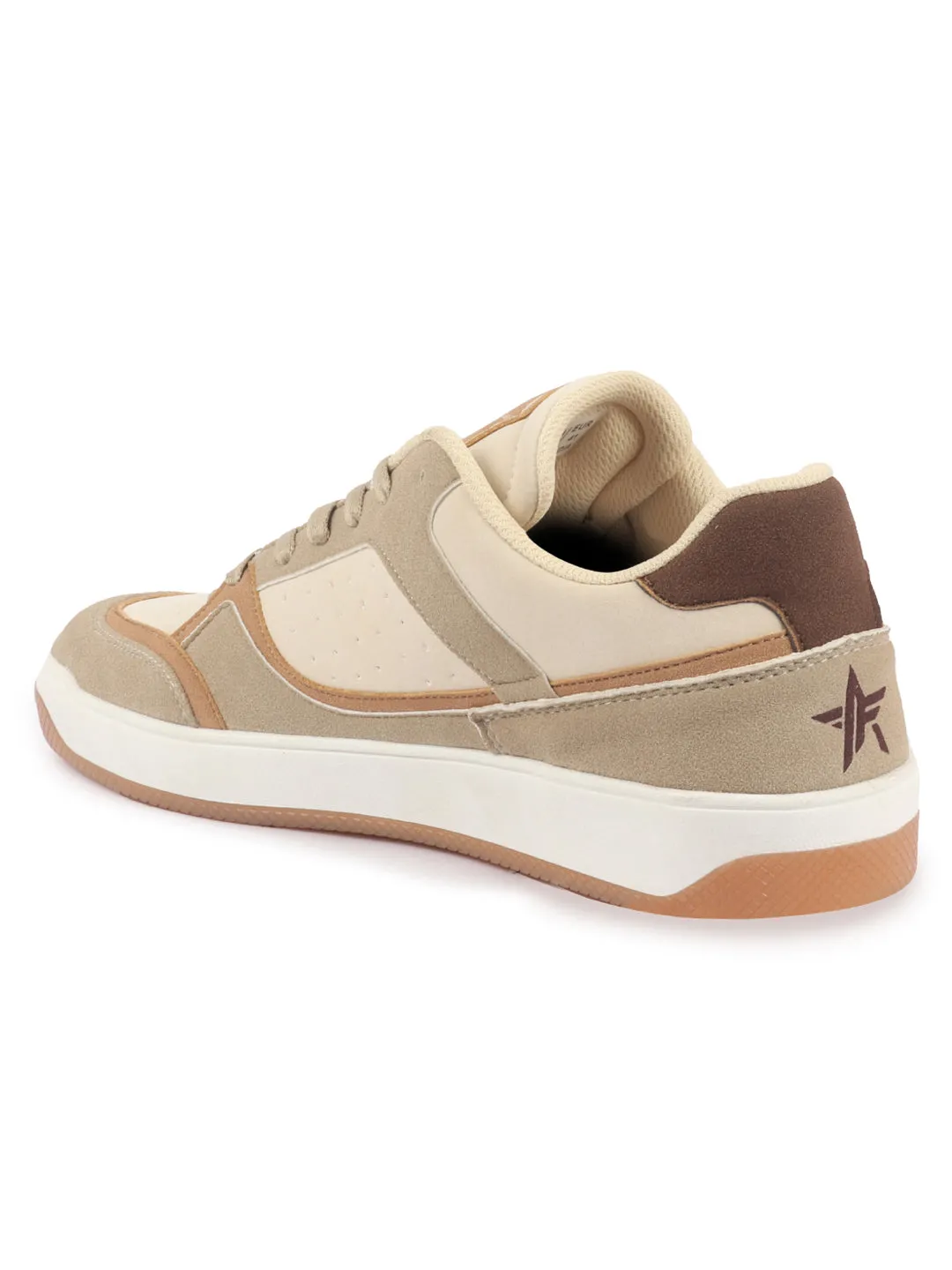 Men Beige Colorblocked Low Ankle Contrast Sole Lace Up Sneakers|Classic Combine Style Sneaker Shoes|Lace Up Casual Shoes