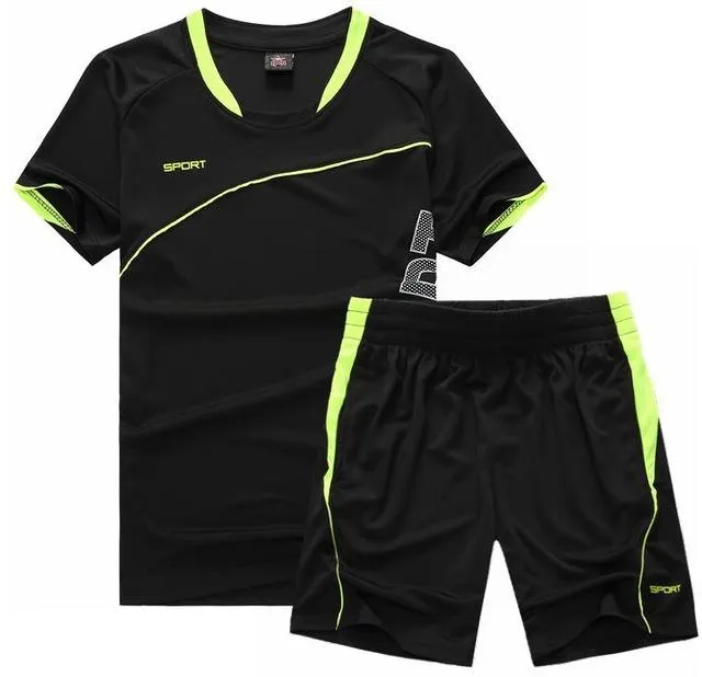 Men Running Suit Short Sleeve Shorts Basketball Training Tracksuit Quick Dry Loose T-shirt Sports Gym Fitness Exercise Clothing