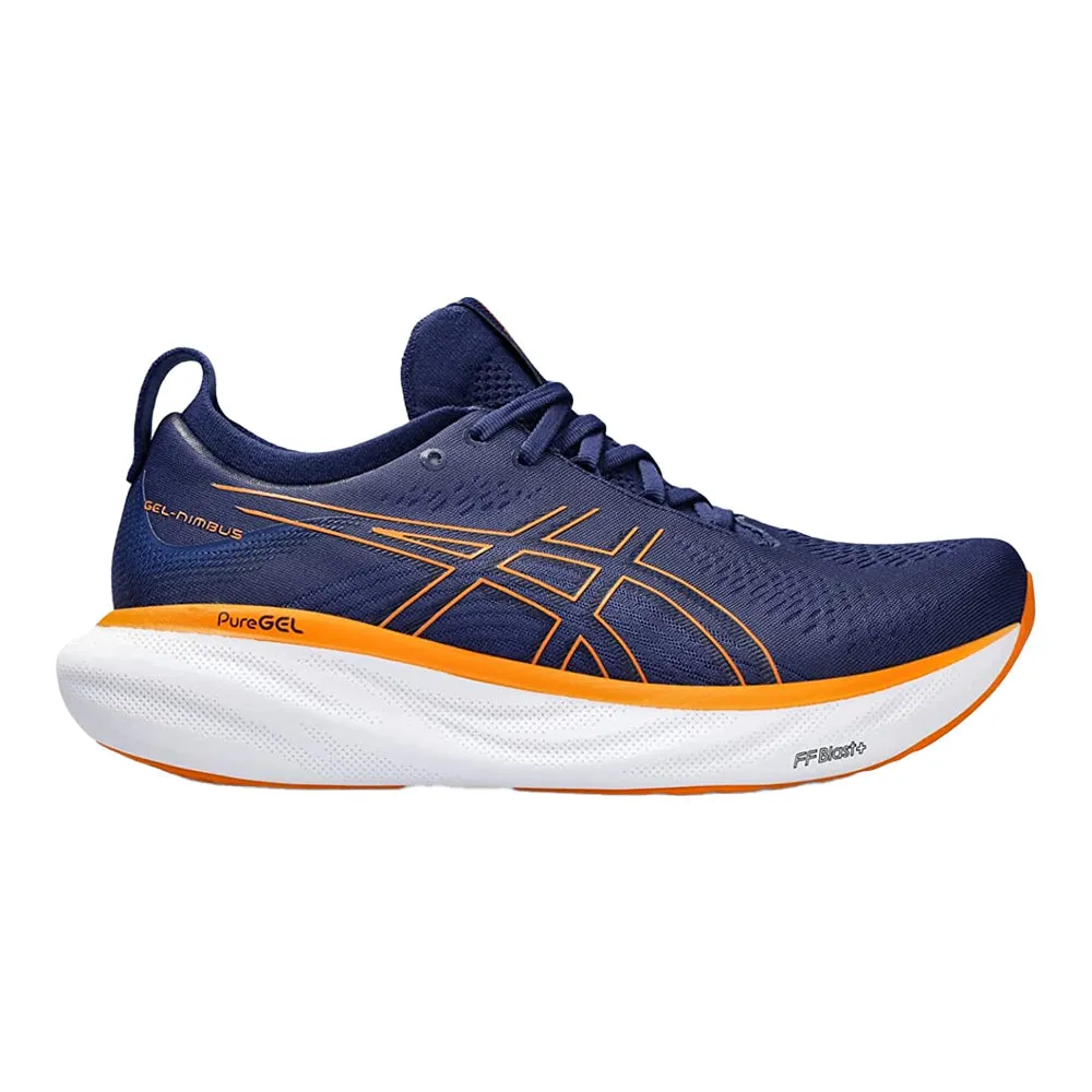 Men's Asics Gel-Nimbus 25, Deep Ocean/Bright Orange, 6 2E Wide