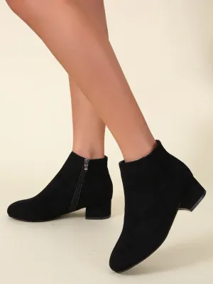 Minimalist Side Zipper Chunky Heeled Boots