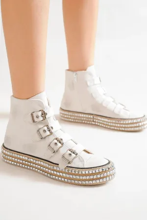Multi-Buckle Straps Studded Platform Sneakers