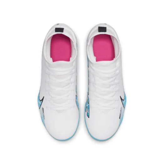 Nike Junior Mercurial Superfly 9 Club FG - White/Baltic Blue/Pink Blast
