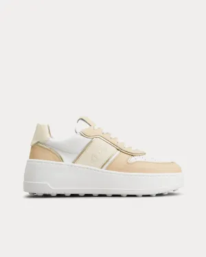 Platform Leather Beige / White / Gold Low Top Sneakers