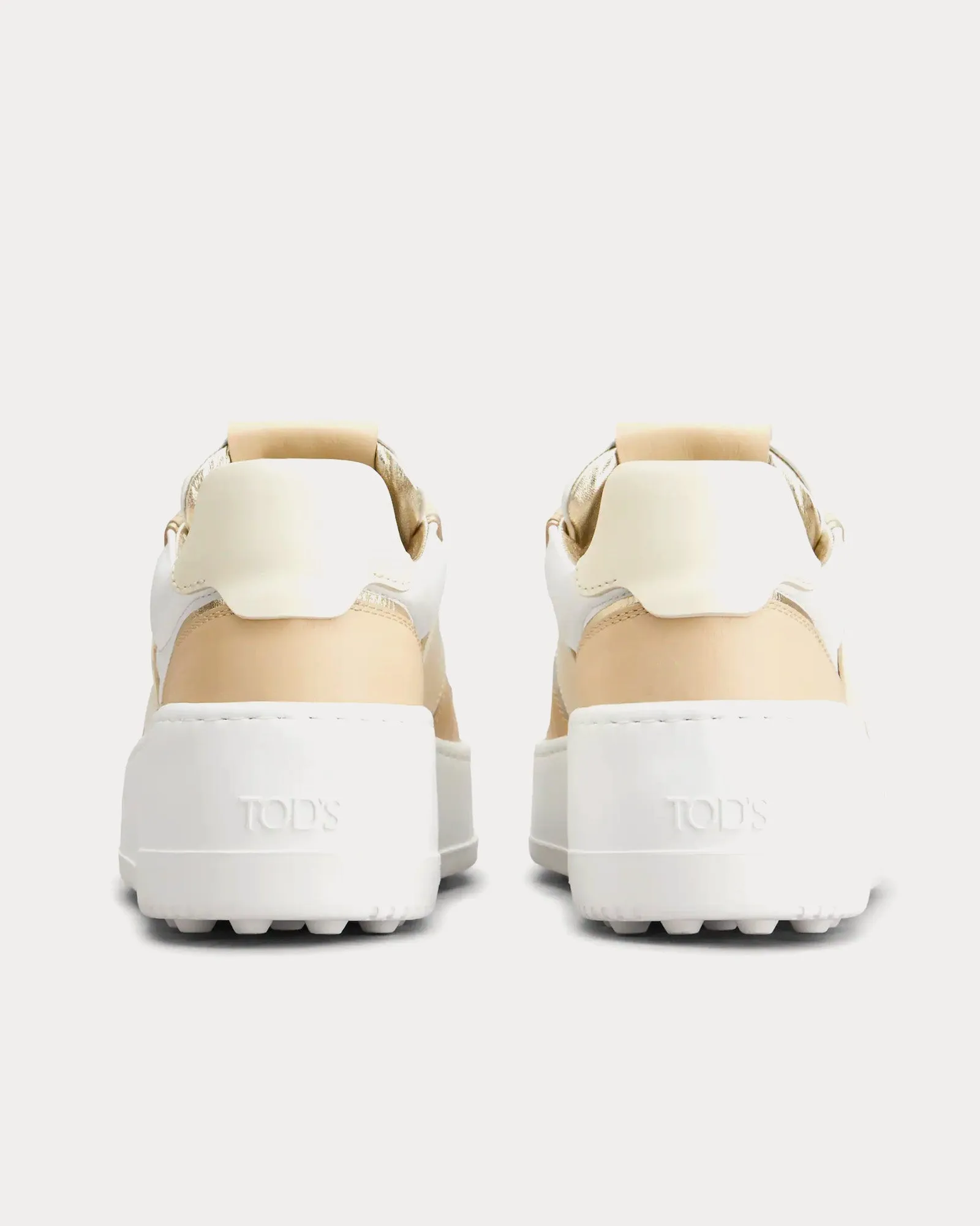 Platform Leather Beige / White / Gold Low Top Sneakers