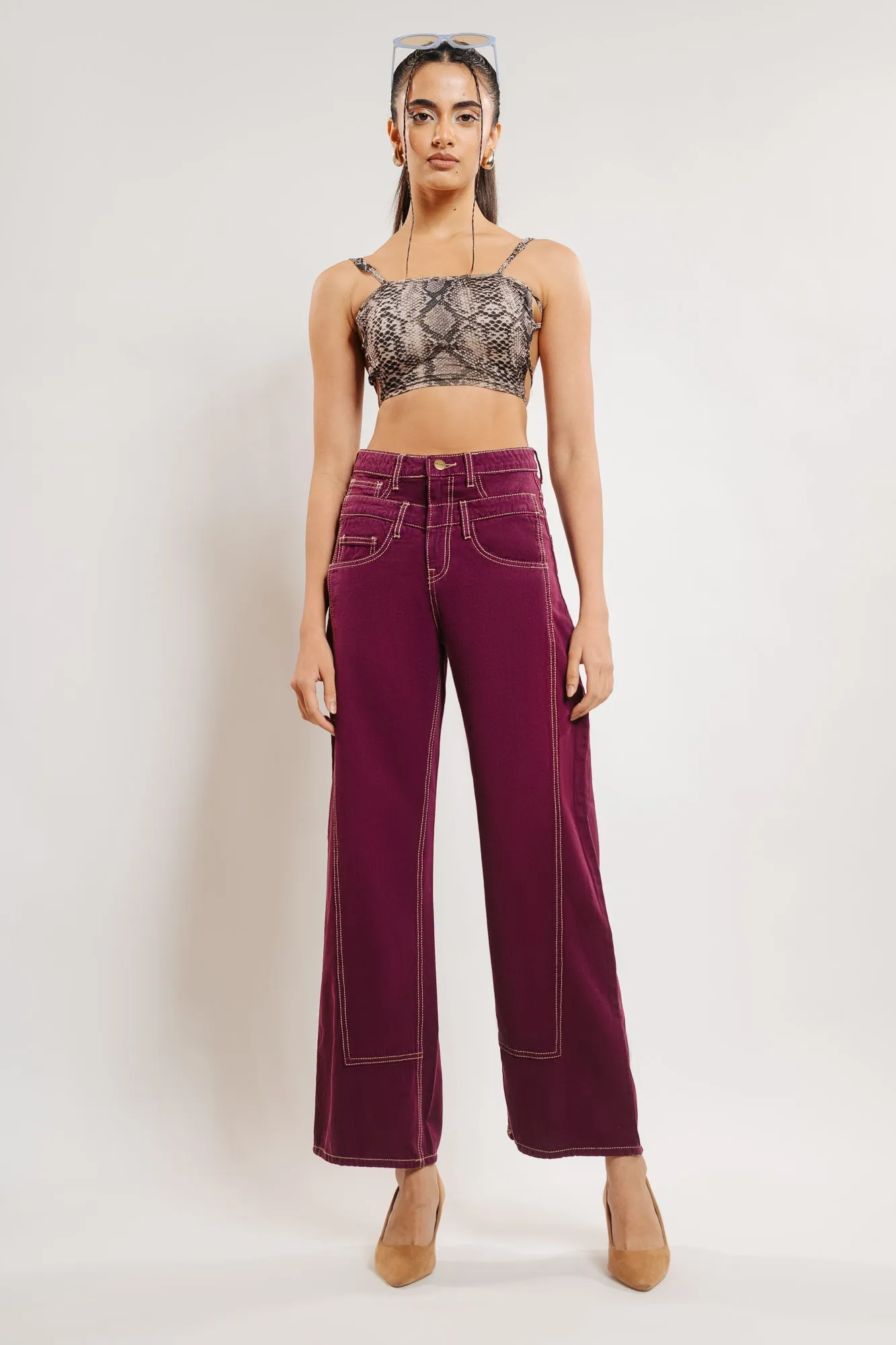 Plum Double Detailed Jeans