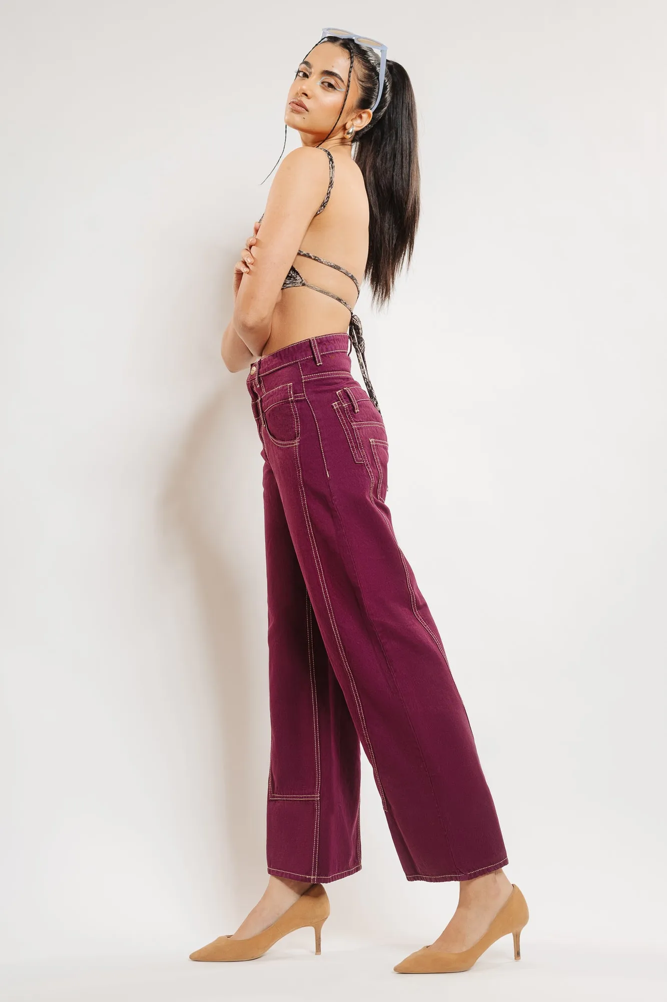 Plum Double Detailed Jeans