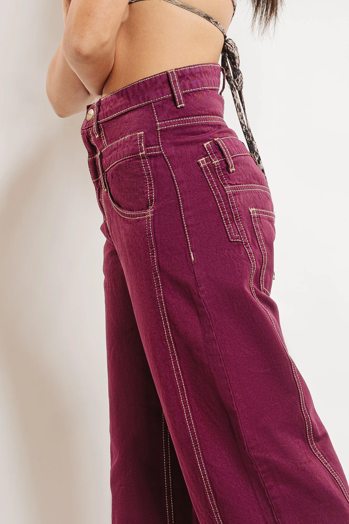 Plum Double Detailed Jeans