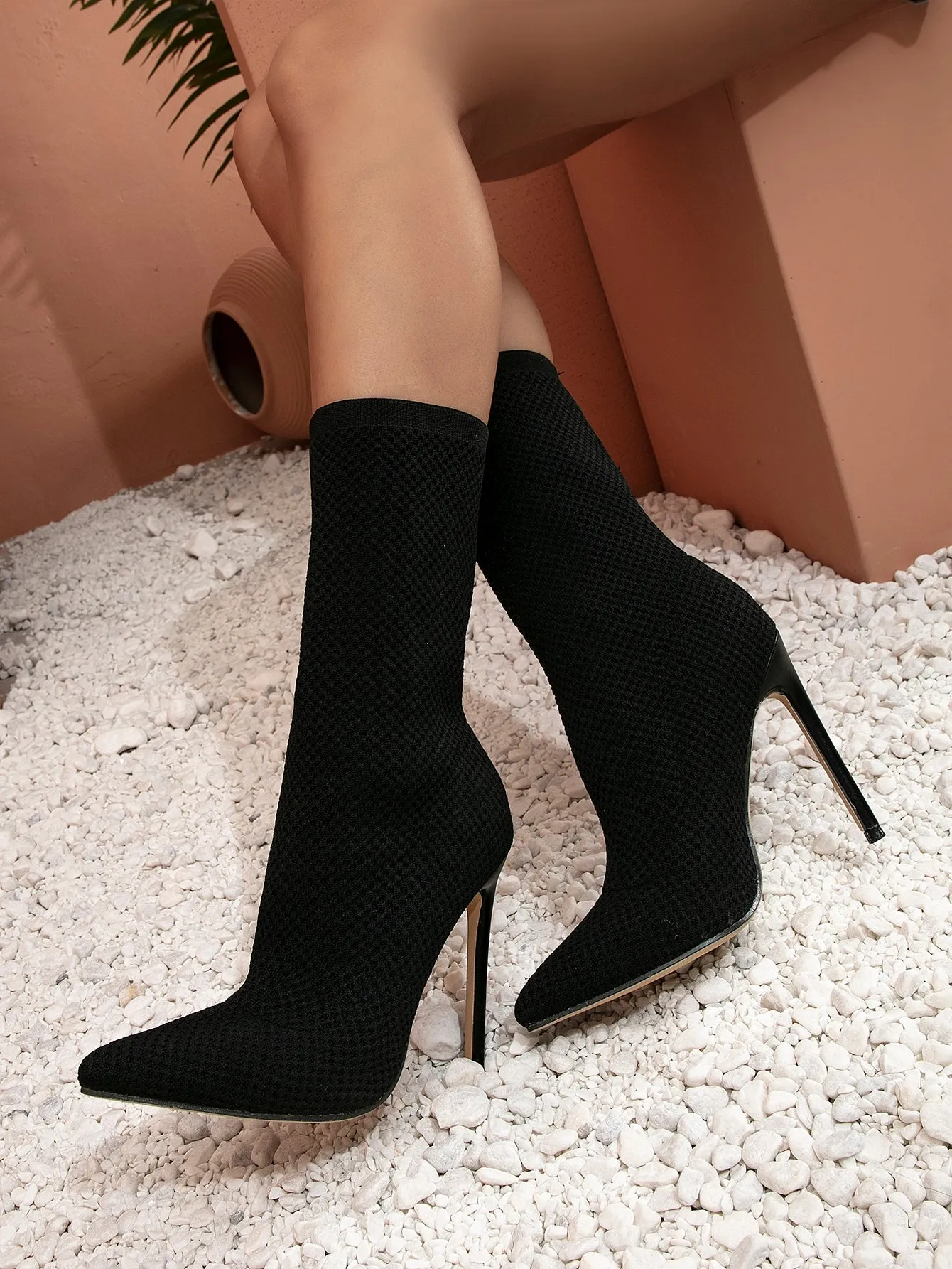 Point Toe Stiletto Heeled Slip-On Sock Boots