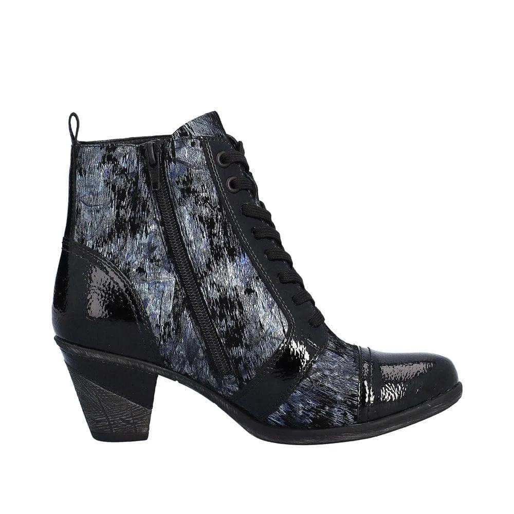 Remonte D8797-14 Ladies Black Suede Water Resistant Zip & Lace Ankle Boots