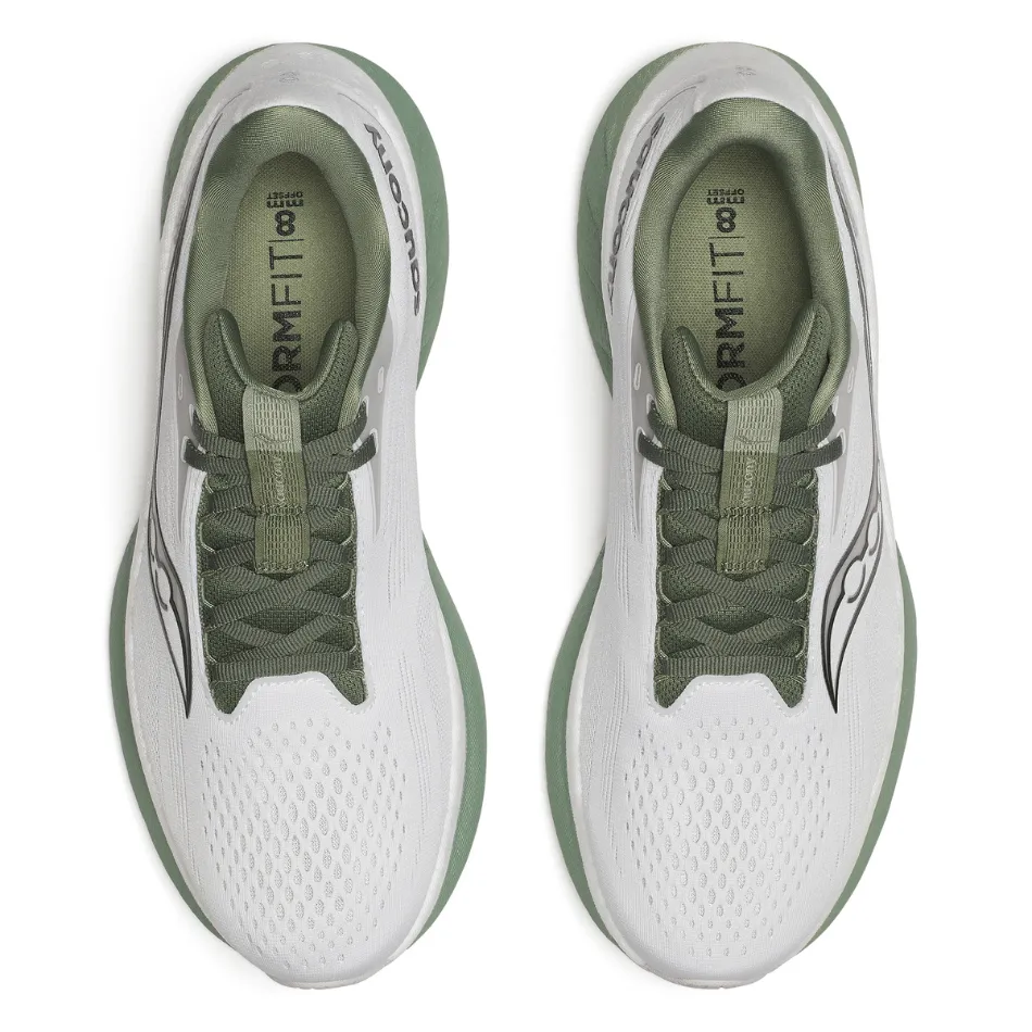 Saucony Men's Ride 18 Running Shoes in White/Olivine SS25
