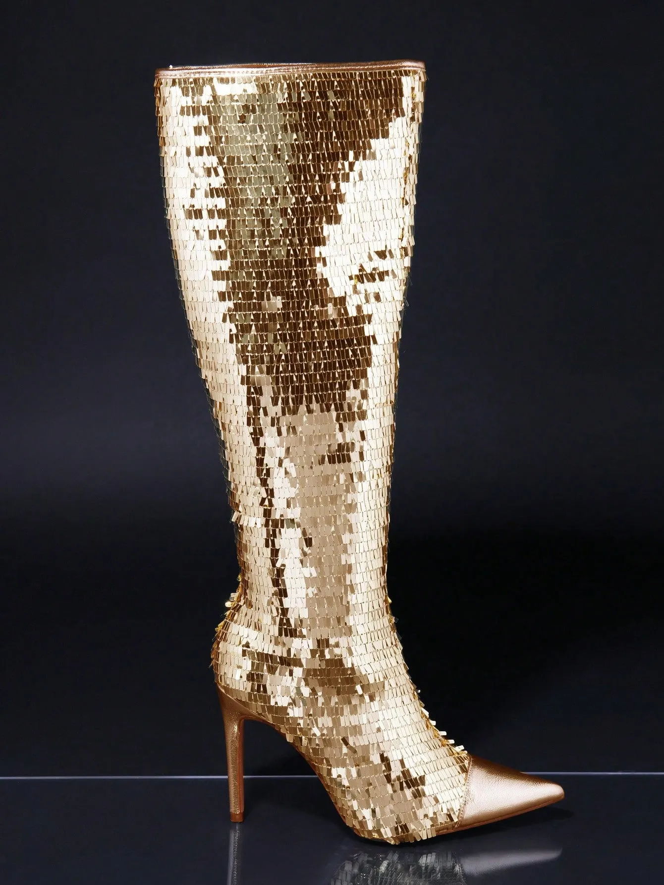 Sequin Decor Point Toe Stiletto Heeled Classic Boots