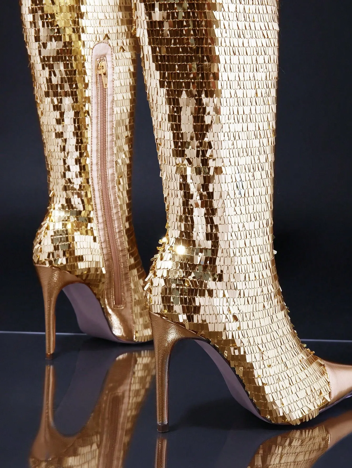 Sequin Decor Point Toe Stiletto Heeled Classic Boots