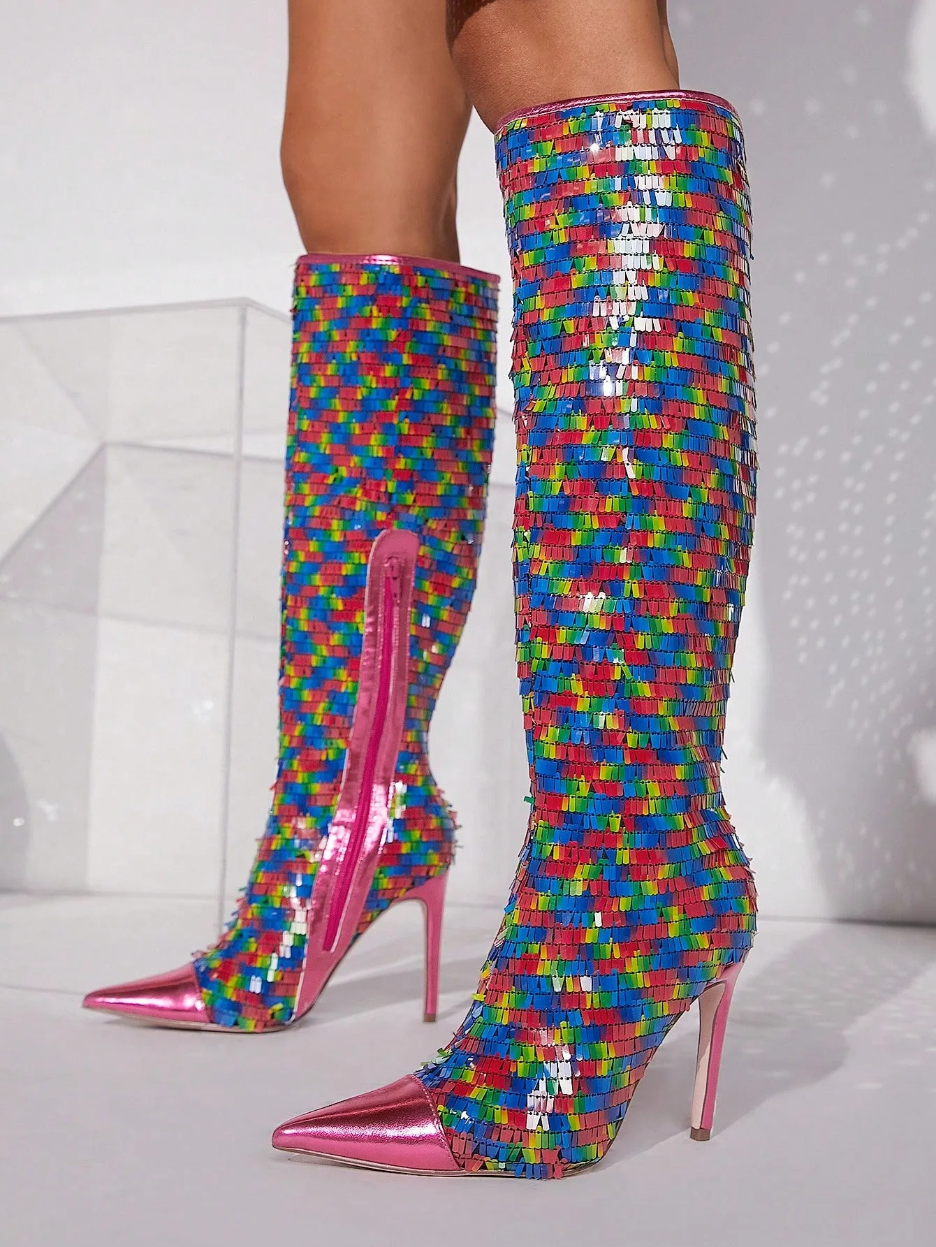 Sequin Decor Point Toe Stiletto Heeled Classic Boots