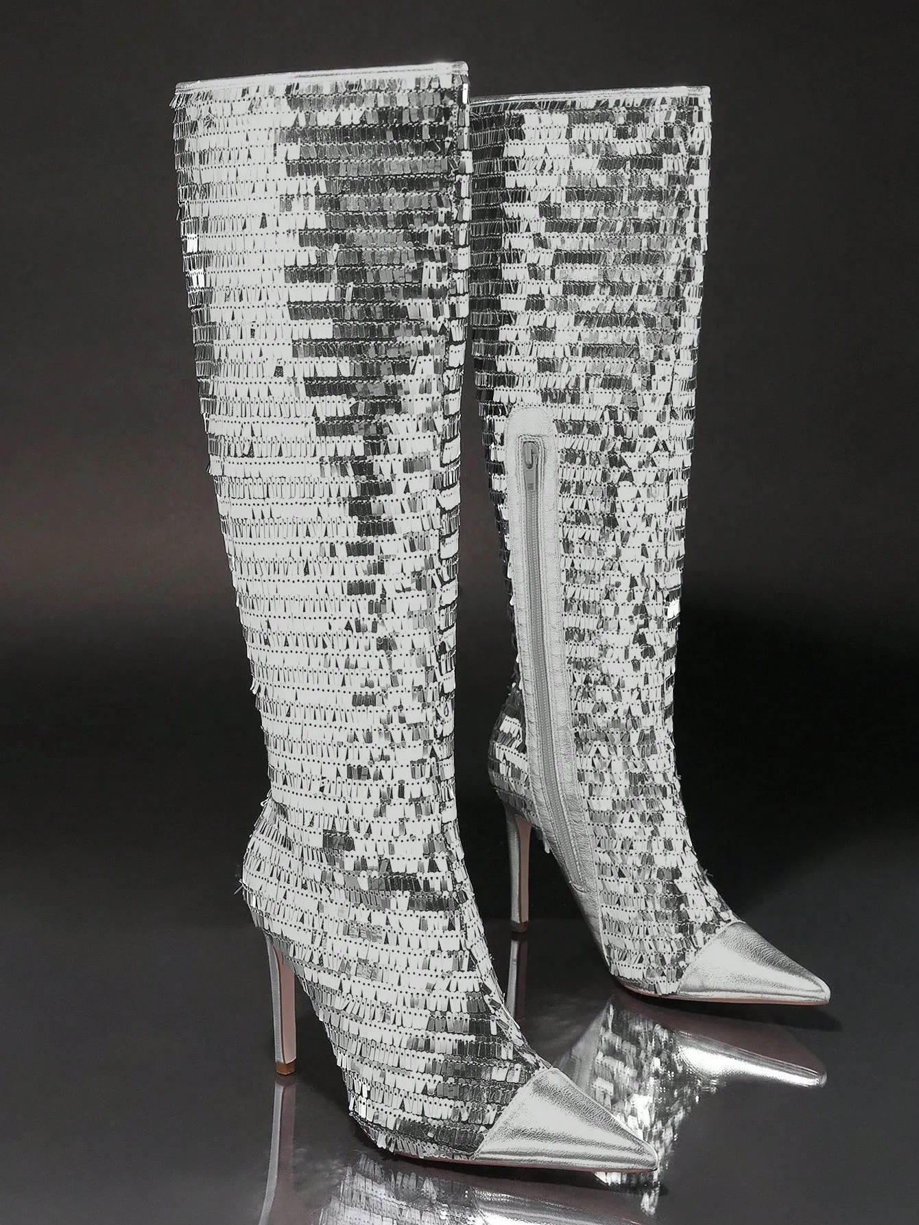 Sequin Decor Point Toe Stiletto Heeled Classic Boots