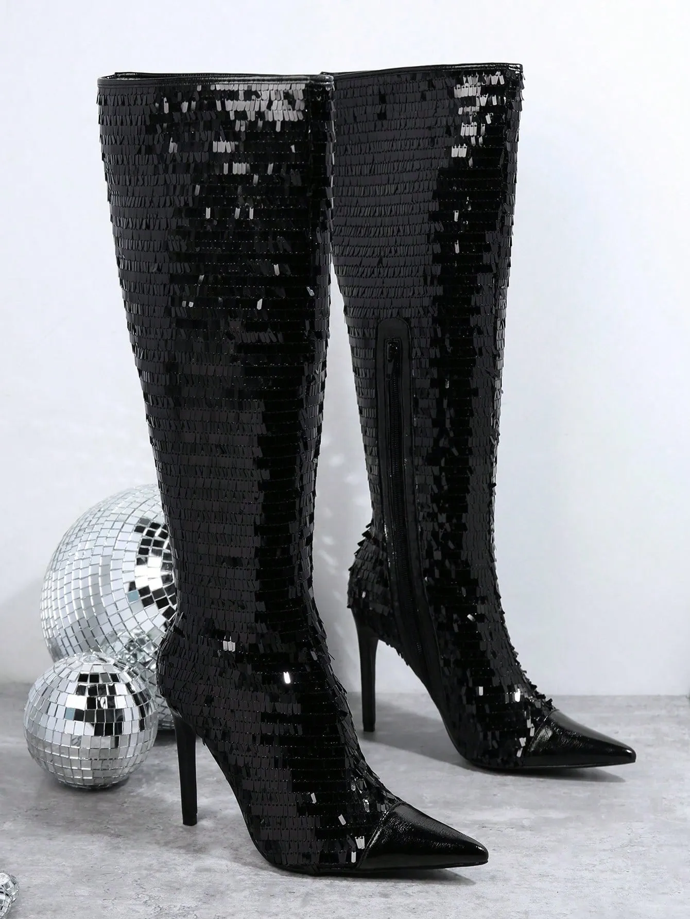 Sequin Decor Point Toe Stiletto Heeled Classic Boots