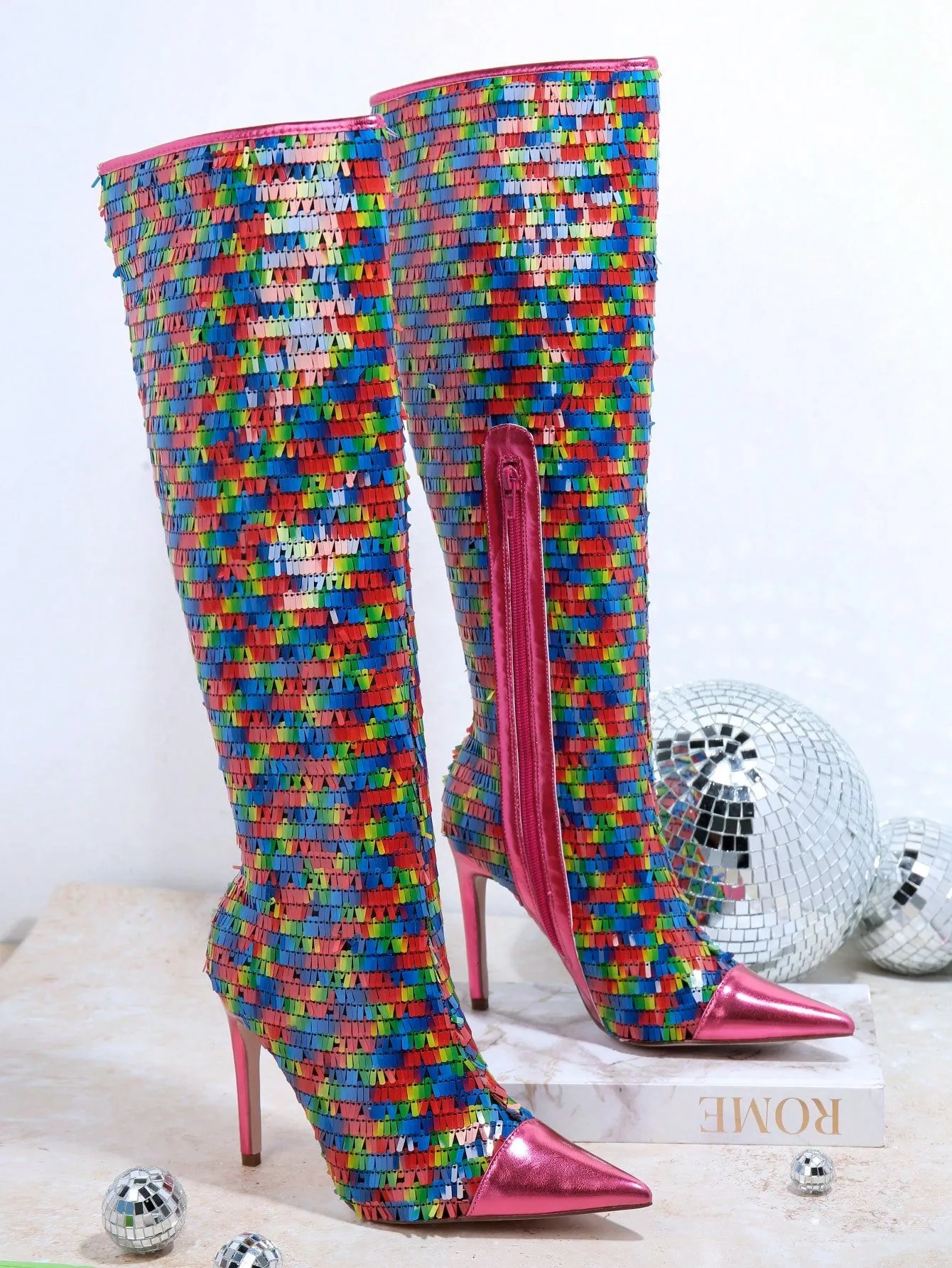 Sequin Decor Point Toe Stiletto Heeled Classic Boots