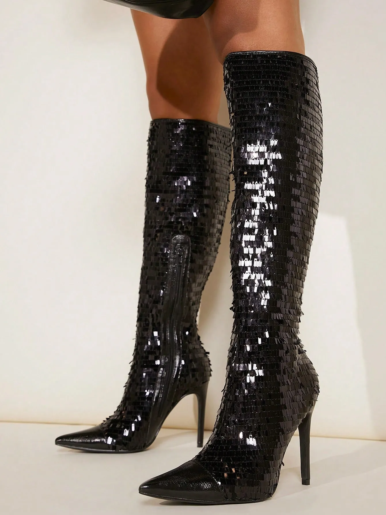 Sequin Decor Point Toe Stiletto Heeled Classic Boots