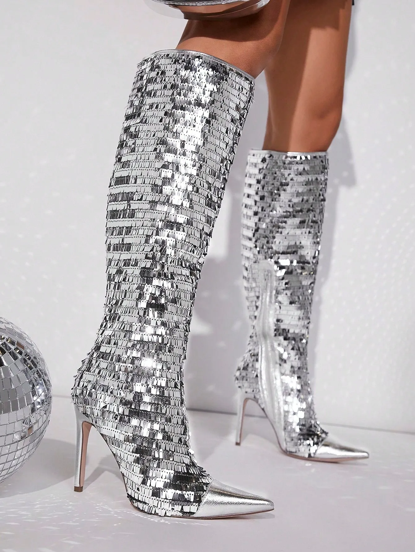 Sequin Decor Point Toe Stiletto Heeled Classic Boots