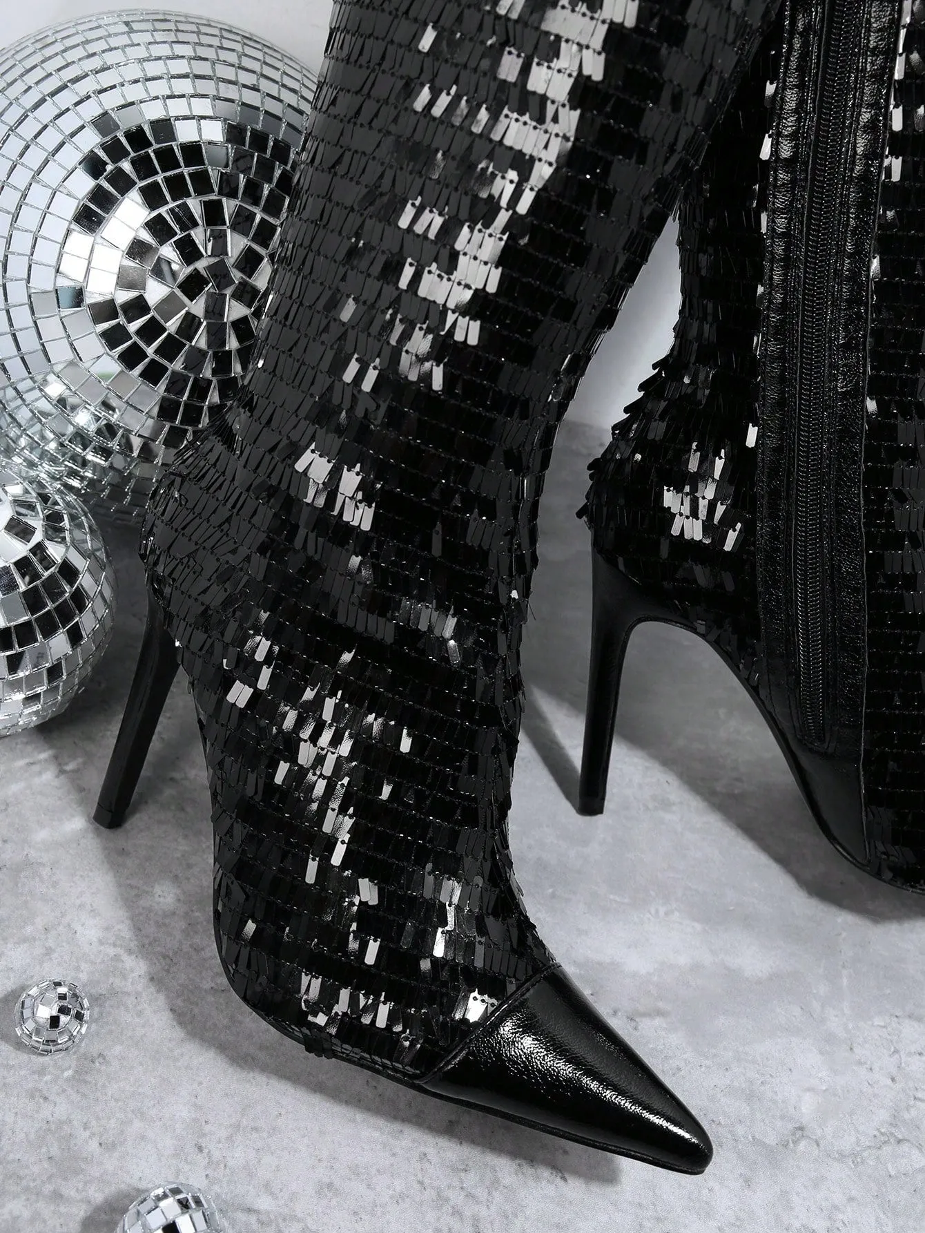 Sequin Decor Point Toe Stiletto Heeled Classic Boots